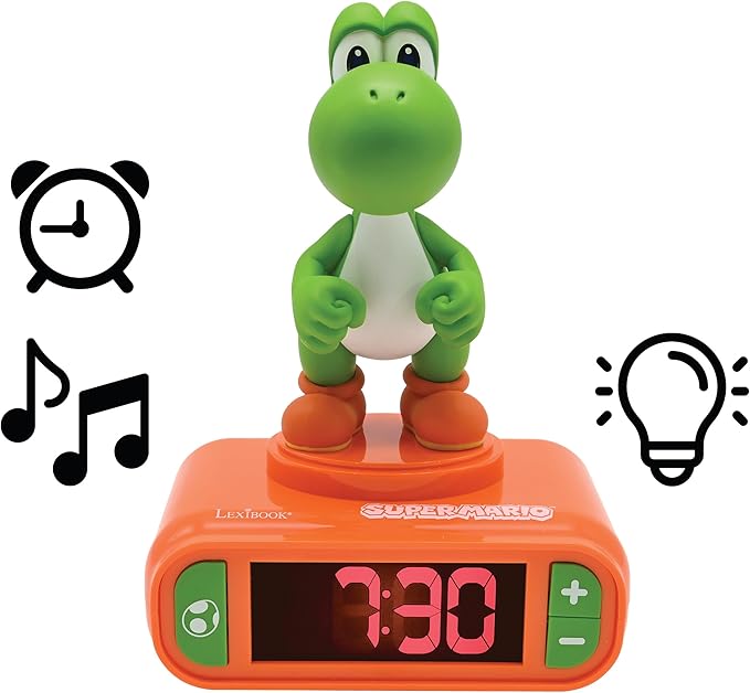 LEXiBOOK, Super Mario, Yoshi Nightlight Alarm Clock, Sounds and Melodies - Image 2