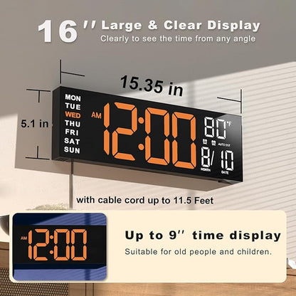 JALL 16" Large Digital Wall Mount Clock, Count Down Timer, Big LED, RGB Color - Image 2
