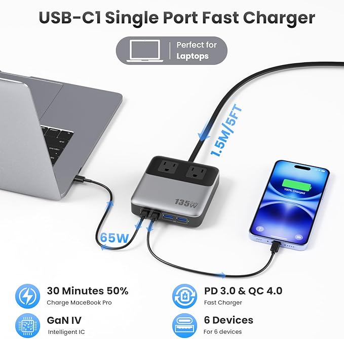 6-in-1 Charging Station USB C Power Strip - Image 4