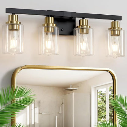 DIKAIDA Bathroom Vanity Light, 4-Light Black and Gold Bathroom Light Fixtures by DIKAIDALights