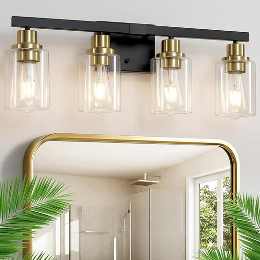 DIKAIDA Bathroom Vanity Light, 4-Light Black and Gold Bathroom Light Fixtures by DIKAIDALights