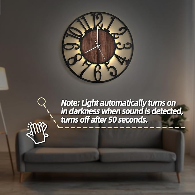 LEIKE Large Wall Clocks with Night Light Battery Operated, Silent Non Ticking - Image 5