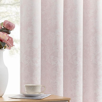 Beauoop Pink Floral Jacquard Blackout Curtains 120 Inches Long 2 Panels by Beauoop