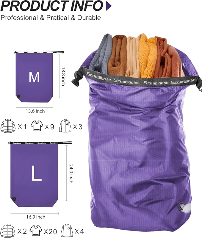 Travel Laundry Bag, Pump Free Vacuum Storage Bag Reusable Compression Dirty - Image 2