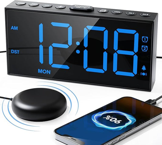 Loud Alarm Clock for Heavy Sleepers Adults, Bed Shaker Alarm Clock by Roxicosly