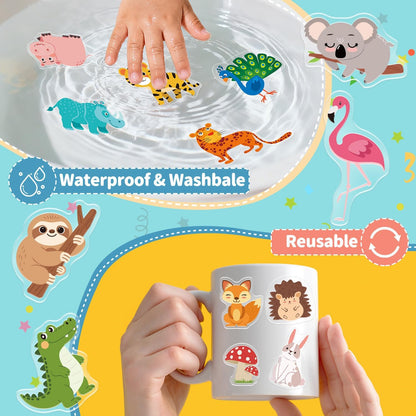 40PCS Animals Jelly Stickers for Kids, Safari Wildlife Window Clings for Toddlers Glass Windows, Thick Gel Clings Decals of Cute Lion Elephant, Removable Reusable Quiet Airplane Travel Toys