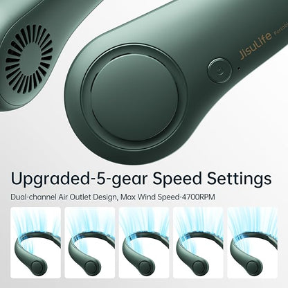 JISULIFE Portable Neck Fan, Hands Free Bladeless Fan, 5 Speeds, 4000 mAh - Image 2
