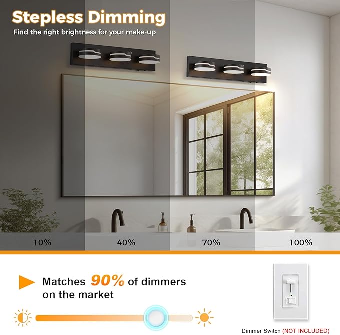 LED Modern Bathroom Lights Fixtures 3-Light Motion Sensor Vanity Light Matte - Image 5