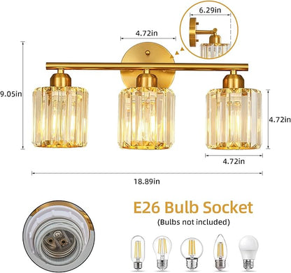 FDPBY Modern 3 Light Crystal Vanity Light, Brushed Gold Vertical Bathroom Light - Image 3