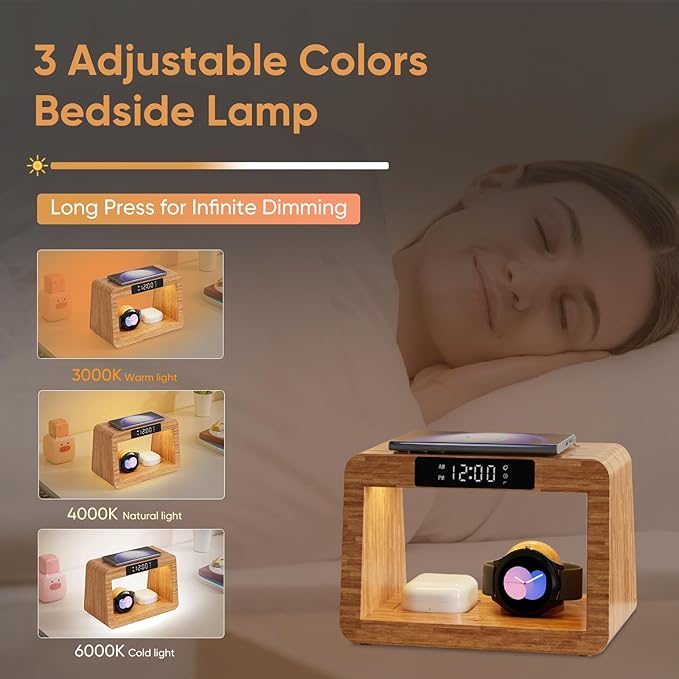 Bamboo Wireless Charging Station, 3 in 1 Charging Station - Image 7