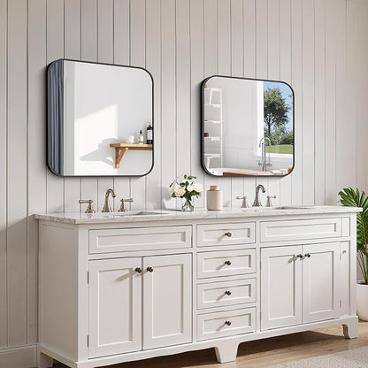 FORBATH Bathroom Mirror for Over Sink 24x24 Inch Black, Square Wall Mirror - Image 4