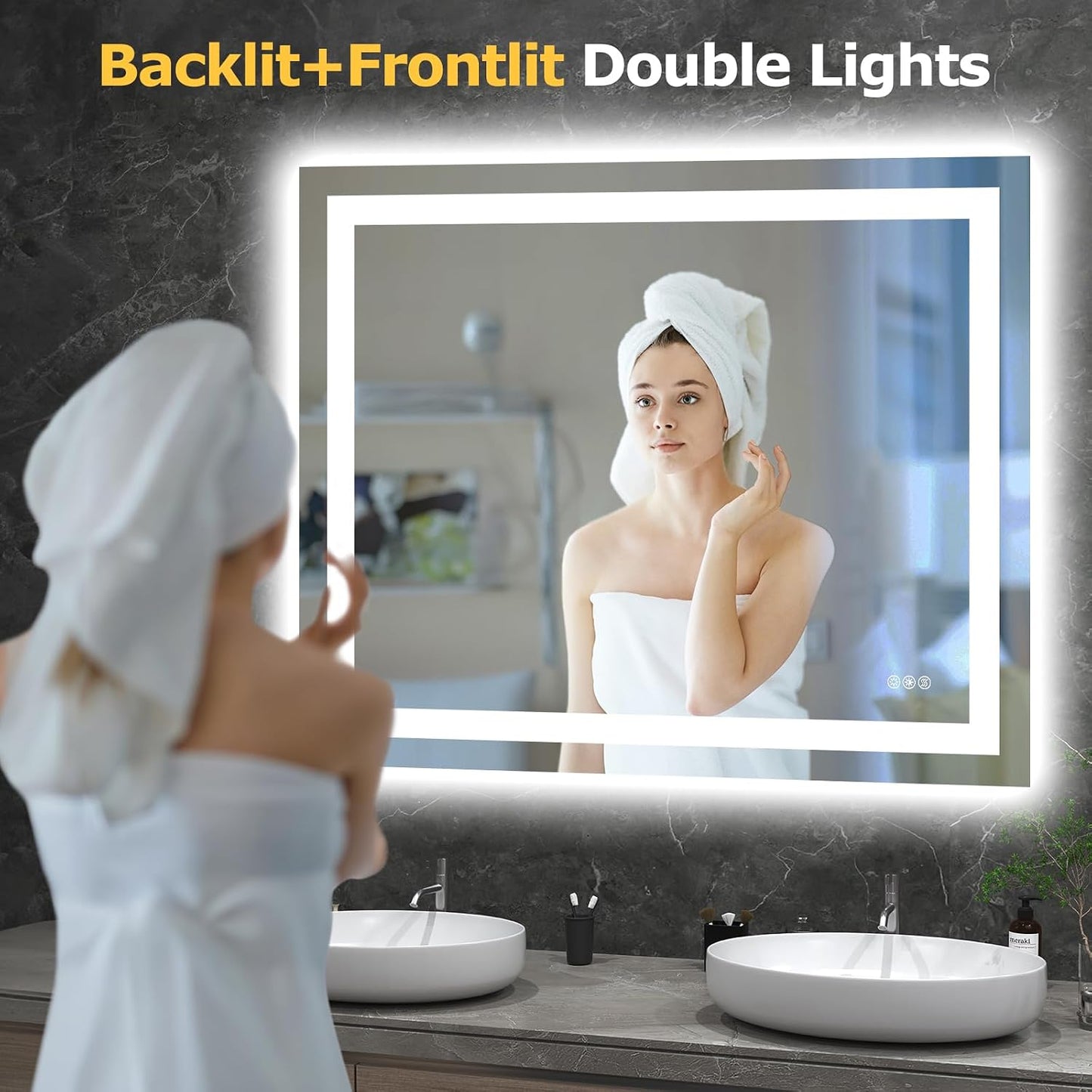 Hivone 40"X32" LED Bathroom Mirror with Lights, Anti-Fog, Dimmable, Backlit + Front Lit, Smart Bathroom Vanity Mirror, Memory Function, Shatterproof, Tempered Glass (Horizontal/Vertical)