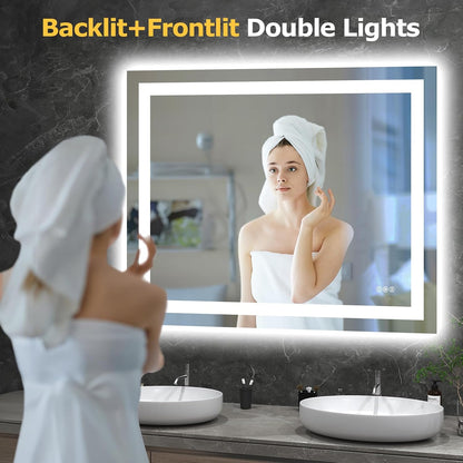 Hivone 40"X32" LED Bathroom Mirror with Lights, Anti-Fog, Dimmable, Backlit + Front Lit, Smart Bathroom Vanity Mirror, Memory Function, Shatterproof, Tempered Glass (Horizontal/Vertical)