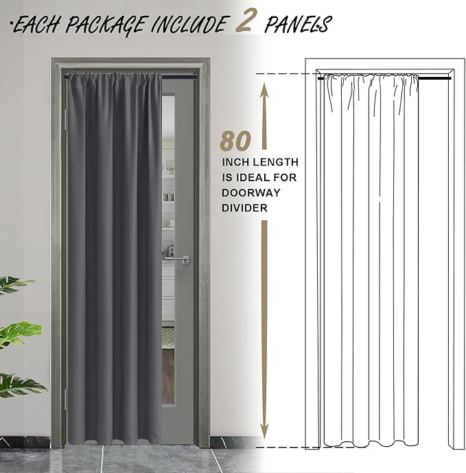 JIUZHEN Blackout Doorway Curtains 80 inch Length - Image 2