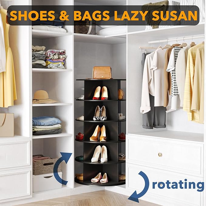 SpaceAid 5 Tier Rotating Shoe Rack Tower, Spinning Shoe Display Lazy Susan - Image 4