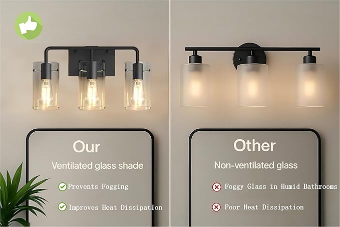 L LOHAS LED 3-Light Bathroom Light Fixtures, 17.71" Black Bathroom Vanity Light - Image 2