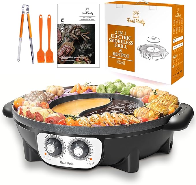 Food Party Hot Pot with Grill 2 in 1 Electric Smokeless Grill and Hotpot Pot by FoodParty