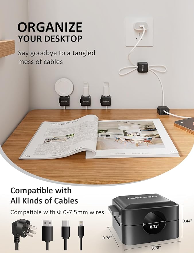8-Pack Magnetic Cable Clips, Adhesive Cord Holder - Image 3