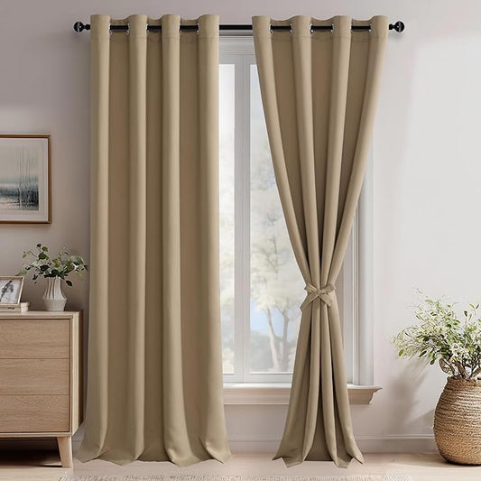 JIUZHEN Blackout Curtains with Tiebacks by JIUZHEN