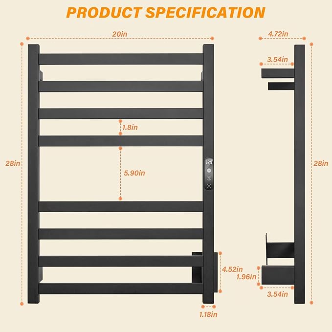 Towel Warmer Matte Black Heated Towel Rack - Image 5