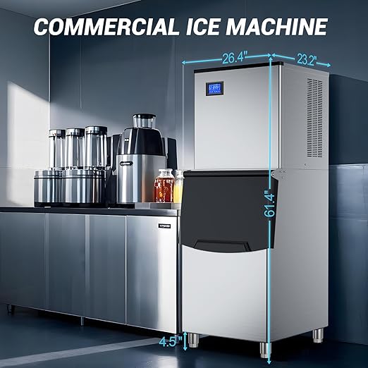 Commercial Ice Maker Machine 600 Lbs/24H, 350 Lbs Large Storage, Stainless - Image 9