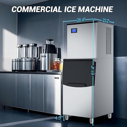 Commercial Ice Maker Machine 600 Lbs/24H, 350 Lbs Large Storage, Stainless - Image 9