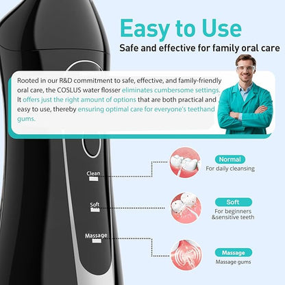 COSLUS Water Dental Flosser Teeth Pick: Portable Cordless Oral Irrigator 300ML - Image 5