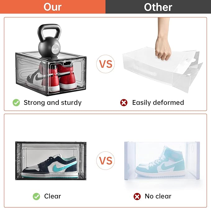 12 Pack Gray Transparent Shoe Storage Organizer, Stackable Shoe Boxes - Image 4
