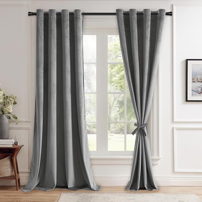 JIUZHEN Grey Velvet Curtains 72 inches Blackout Curtains by JIUZHEN