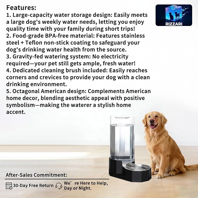 Sfozstra Large Dog Water Dispenser: 9L Gravity Black Gravity Water Feeder - Image 2