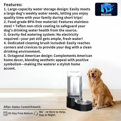 Sfozstra Large Dog Water Dispenser: 9L Gravity Black Gravity Water Feeder - Image 2