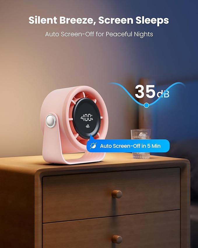 Gaiatop Small Desk Fan Rechargeable, 5in Personal Fan 4000mAh Battery Powered - Image 6