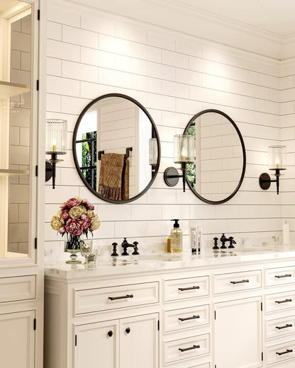 Growsun 28'' Black Round Mirror for Bathroom, Circle Bathroom Mirror for Wall, Entryway Living Room with Metal Frame for Home Decor