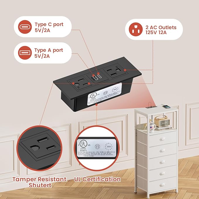 5 Drawers Dresser with Charging Station & Voice-Controlled LED Light, Tall - Image 5
