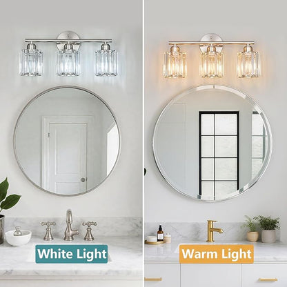 FDPBY Modern 3 Light Crystal Vanity Light, Brushed Nickel Vertical Bathroom - Image 2