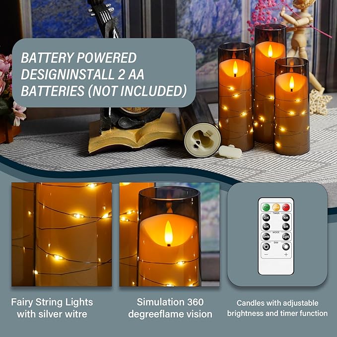 Flameless Candles with Embedded Star String, Battery Operated LED Pillar - Image 6