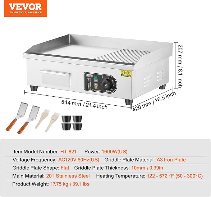 VEVOR Commercial Electric Griddle, 1600W Countertop Half-Flat Top Grill - Image 7