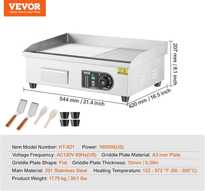 VEVOR Commercial Electric Griddle, 1600W Countertop Half-Flat Top Grill - Image 7