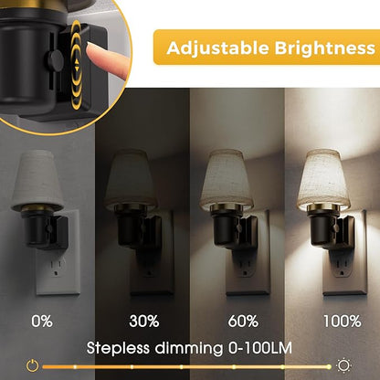 L LOHAS LED Night Lights Plug into Wall, 2 Pack Linen Fabric Round Platform - Image 3