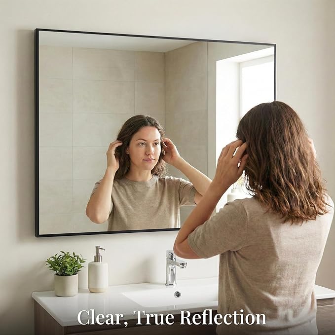 48''x36'' Extra Large Black Bathroom Mirror, Metal Framed Vanity Mirror - Image 5