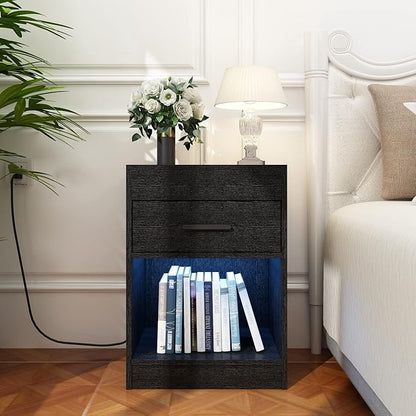 Auromie Nightstand with Charging Station and LED Lights, Concealment Furniture - Image 9