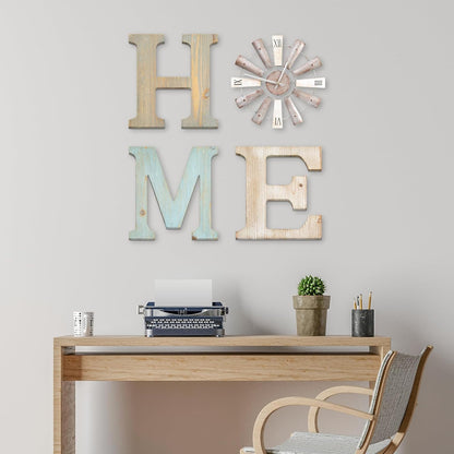 ZAZIWZ Farmhouse Home Signs with Windmill Clock Wall Decor Rustic Home Letters Wall Art for Living Room Kitchen Entryway Dining Room Bedroom (mix color)