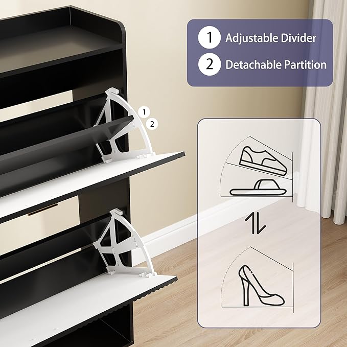 Shoe Cabinet Storage for Entryway: 32" Black Shoe Organizer Cabinet - Image 5
