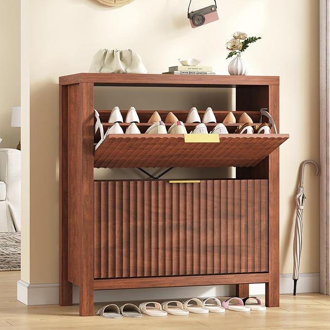 Shoe Cabinet Storage for Entryway, Fluted Shoe Cabinet by YomiluveDesign