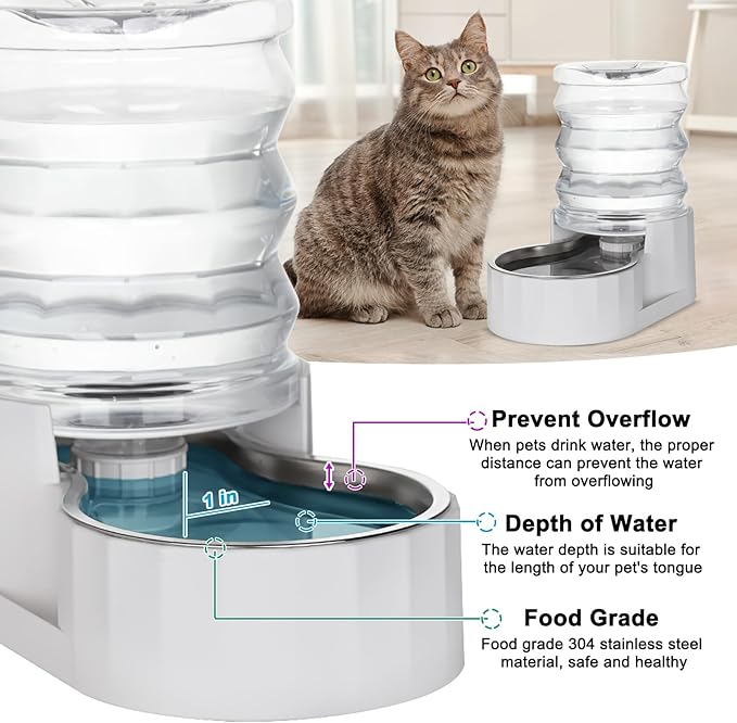 RIZZARI Gravity Water Bowl Dispenser: 4L White Stainless Steel Water Feeder - Image 4