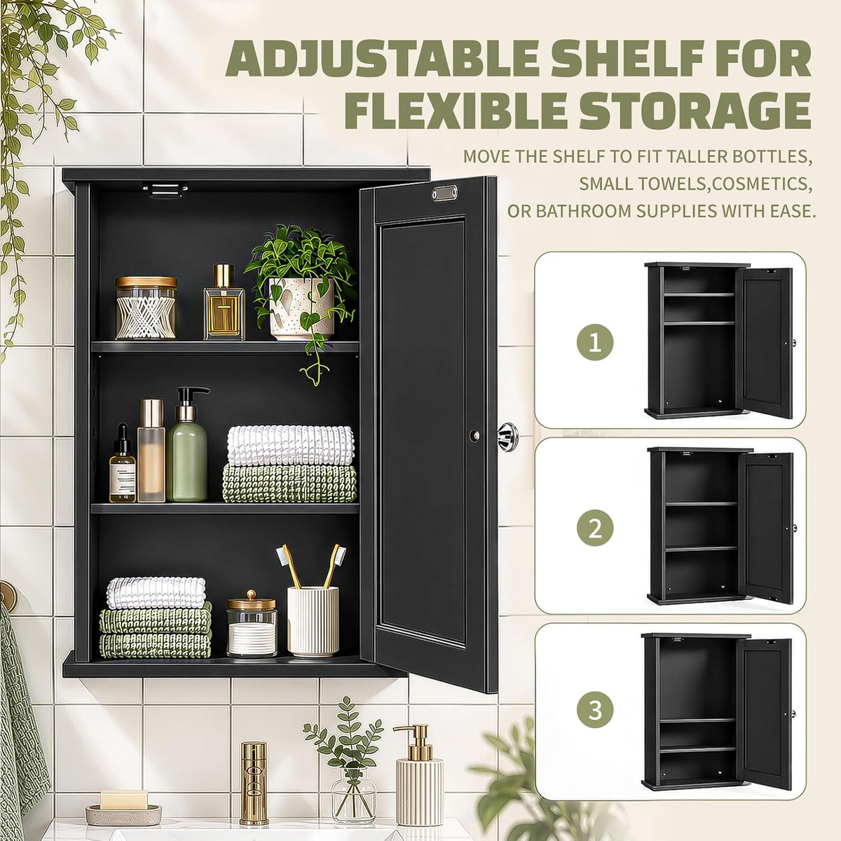 Karl home Black Wall Mounted Medicine Cabinet, Single Mirror Bath Storage
