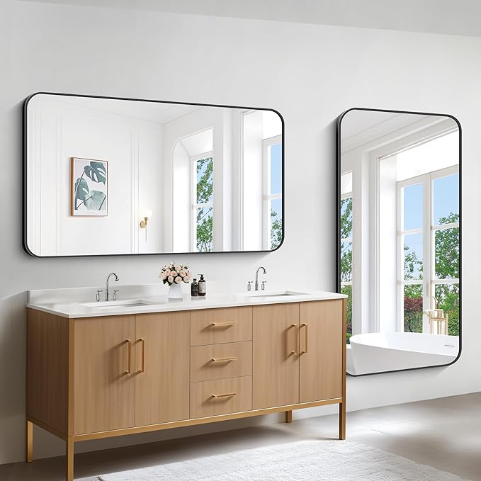 Bathroom Mirror, Metal Frame Rounded Corner Vanity Mirror, Large Wall Mounted - Image 7