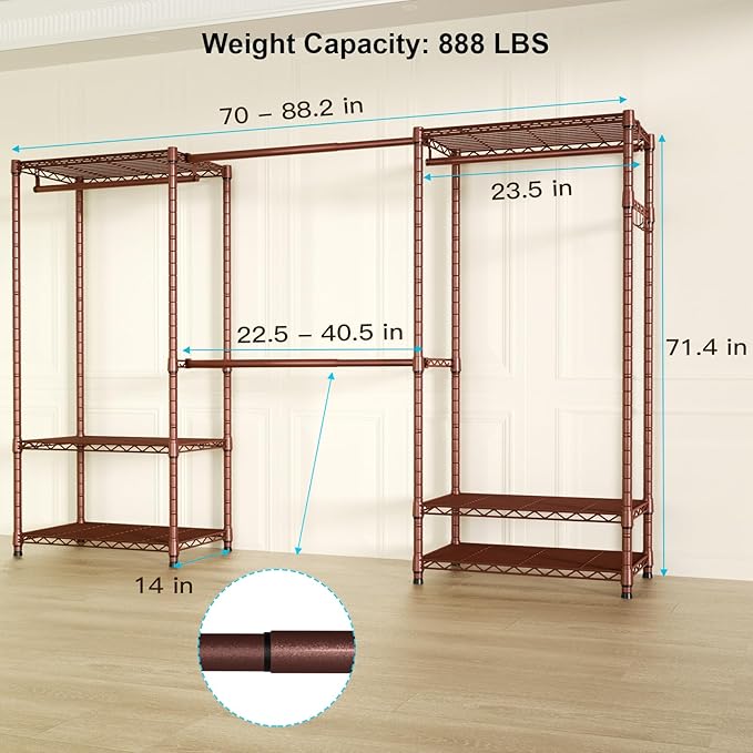Ulif E1 Heavy Duty Closet Garment Rack, 6 Tiers Adjustable Metal Freestanding - Image 6