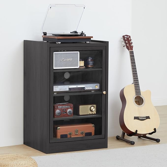 LEVNARY Media Cabinet with Door, AV Media Storage Shelf with Cable Management - Image 3