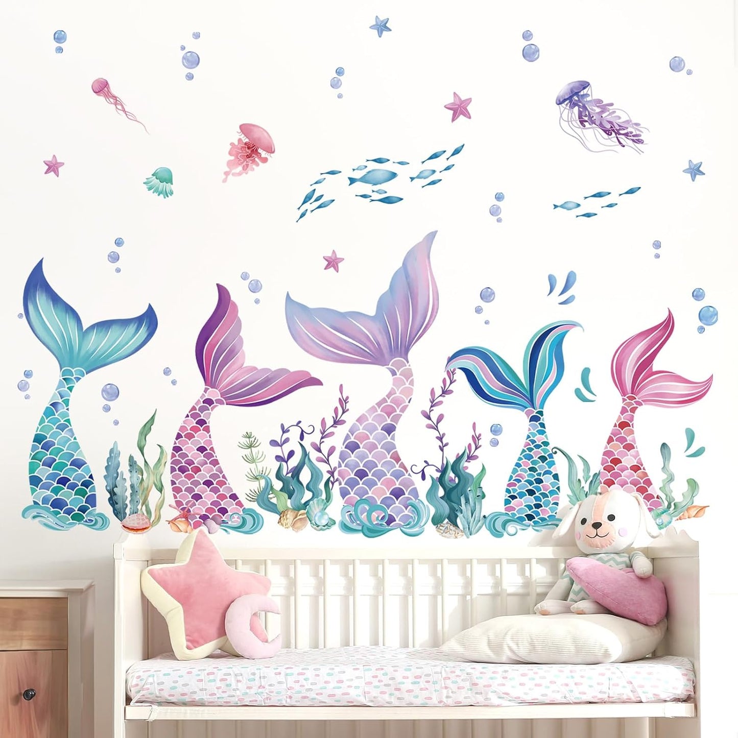wondever Mermaid Tail Wall Decals Under The Sea Seaweed Wall Stickers | Peel and Stick, Removable, Wall Art Decals, Wall Decoration, Kids Room, Girls Bedroom Baby Nursery Playroom Decor